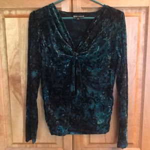 Blue green tie front top